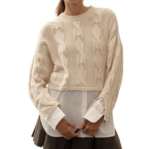 ANTHROPOLOGIE Pilcro Twofer Sweater Cable Knit Ivory Size 3X NEW